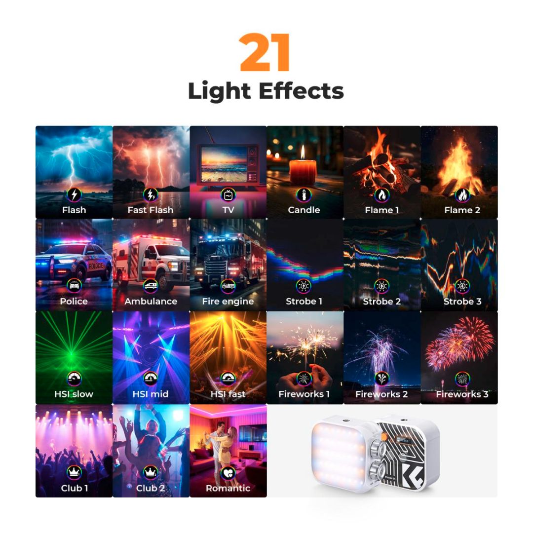 K&F Concept RGB Video Light, 21 Light Effects, 2500K-9900K, 2000mAh Vlogging (Beli) KF34.036V1 - 7